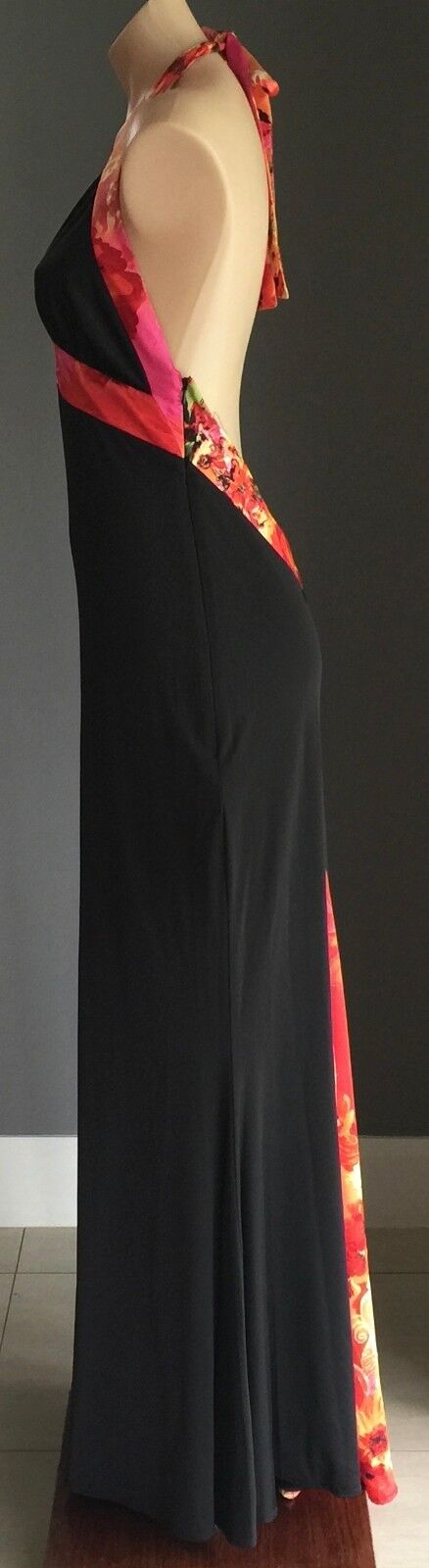 F GEAR Dress Gorgeous Floral & Black Halter Neck Open Back Gown Size 12 NEW