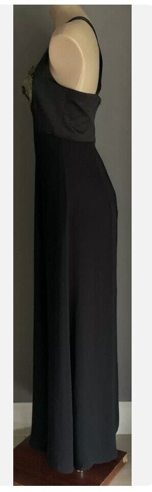 STUDIBAKER Long Gown Black Gold Lace Trim Criss Cross Back Maxi A-Line Dress 14
