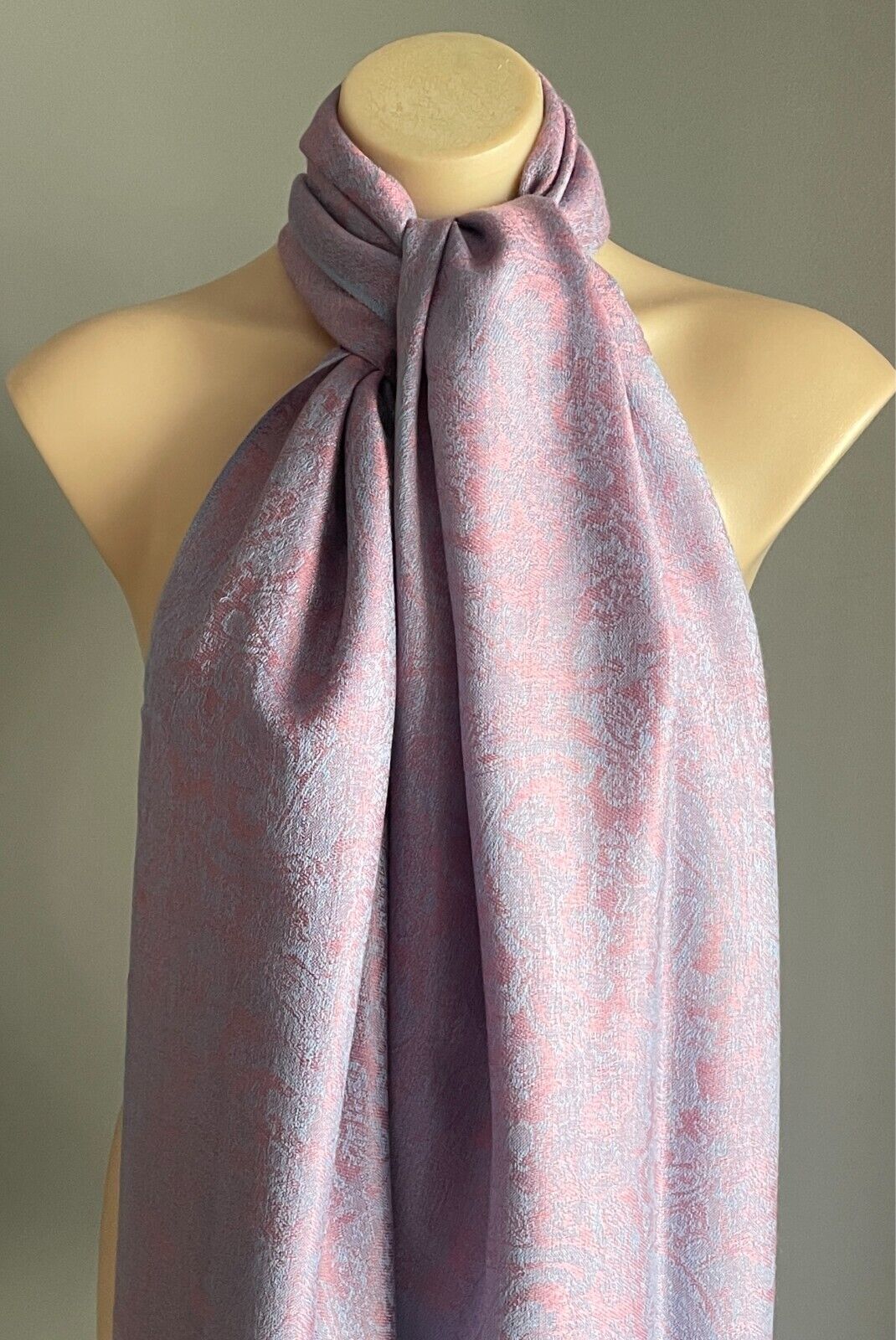 Cashmere Silk  Pashmina Scarf Fringed Neck Wrap Pink Light Blue Paisley Shawl