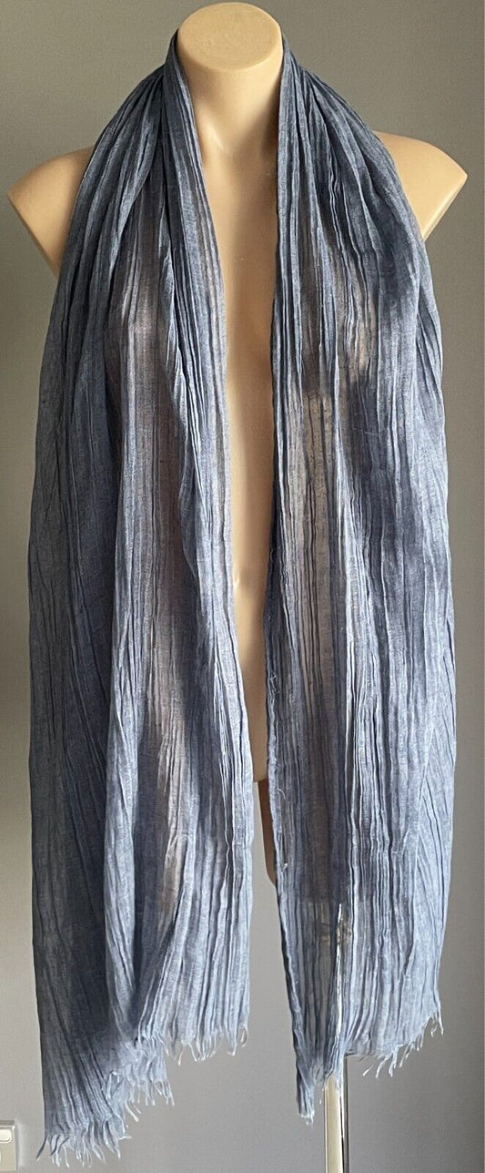 Fringed Neck SCARF Wrap Shawl Blue Denim Colour Wrinkle Look Fabric Rectangle