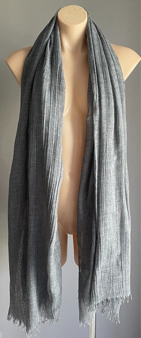 Fringed Neck SCARF Wrap Shawl Grey Colour Wrinkle Look Fabric Rectangle
