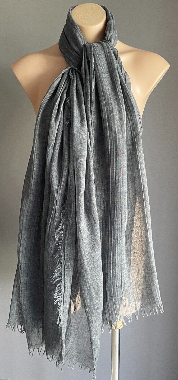 Fringed Neck SCARF Wrap Shawl Grey Colour Wrinkle Look Fabric Rectangle