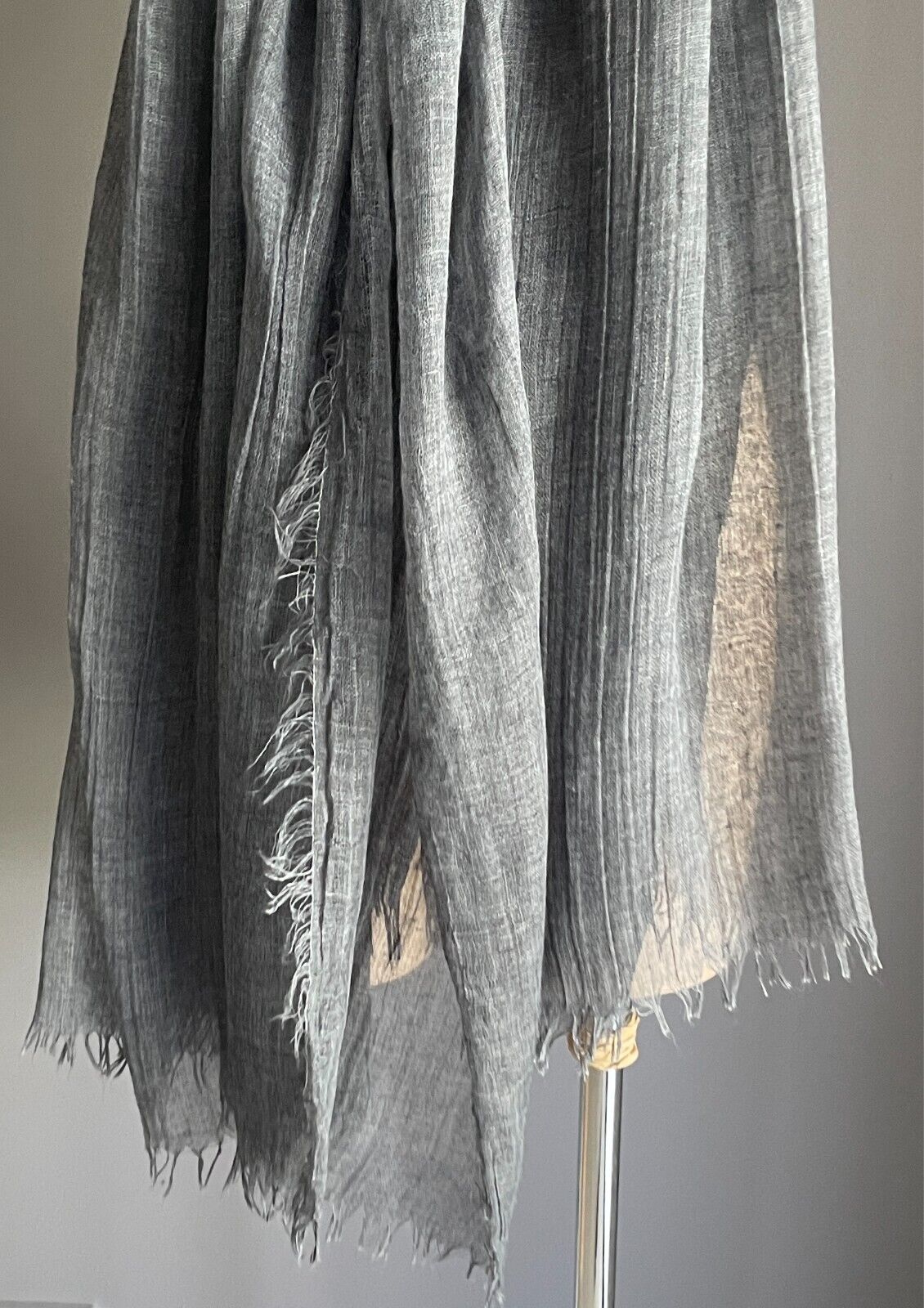 Fringed Neck SCARF Wrap Shawl Grey Colour Wrinkle Look Fabric Rectangle