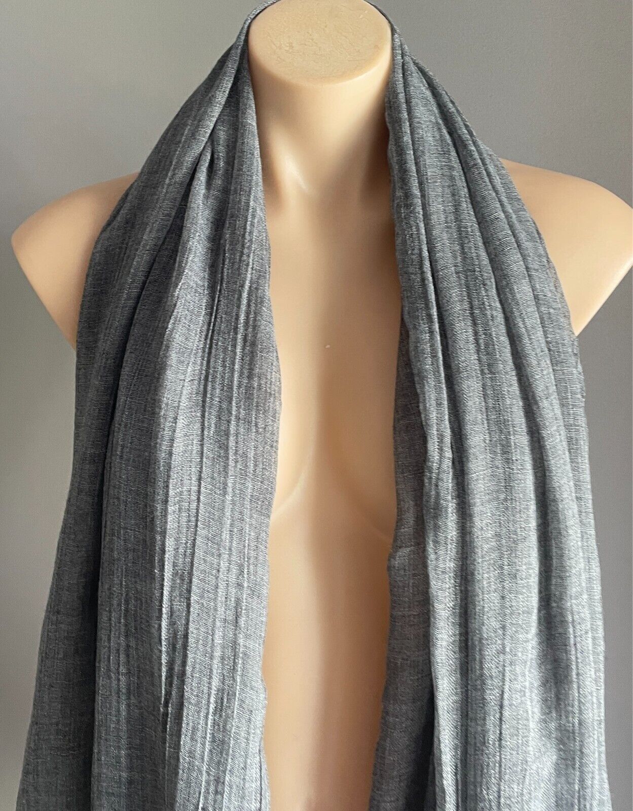 Fringed Neck SCARF Wrap Shawl Grey Colour Wrinkle Look Fabric Rectangle
