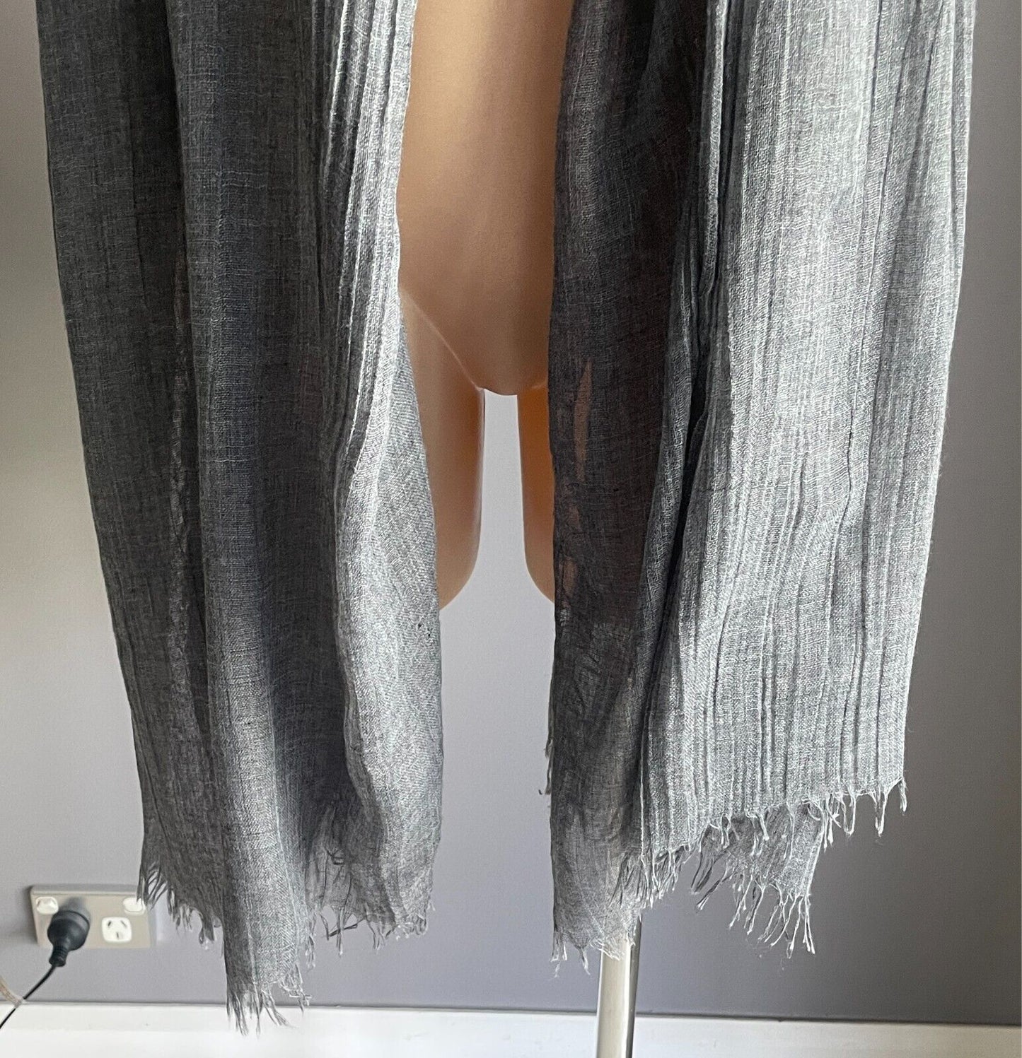 Fringed Neck SCARF Wrap Shawl Grey Colour Wrinkle Look Fabric Rectangle