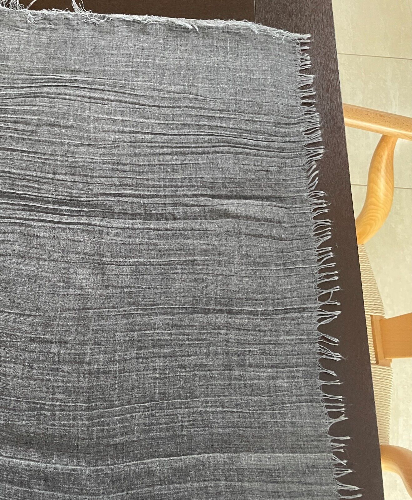 Fringed Neck SCARF Wrap Shawl Grey Colour Wrinkle Look Fabric Rectangle