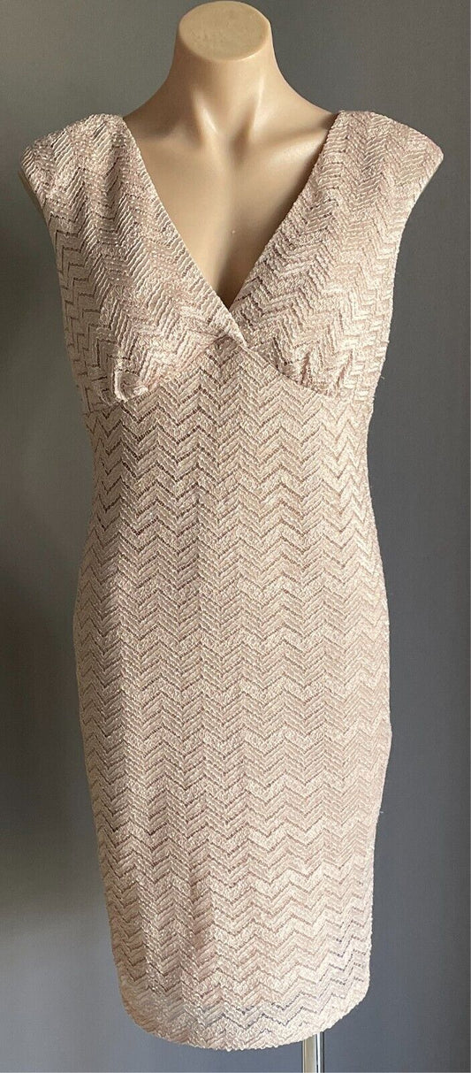 MARINA Blush Pink Lace Sheath Dress Size 6 AU 10 Sleeveless Gold Glitter Accents