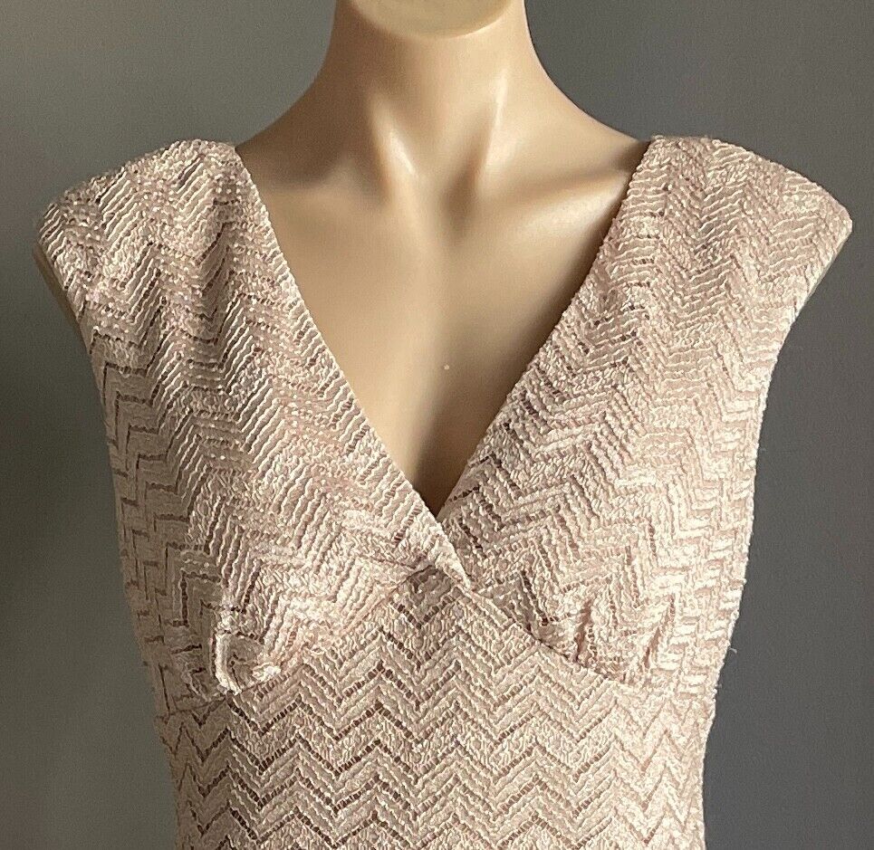 MARINA Blush Pink Lace Sheath Dress Size 6 AU 10 Sleeveless Gold Glitter Accents