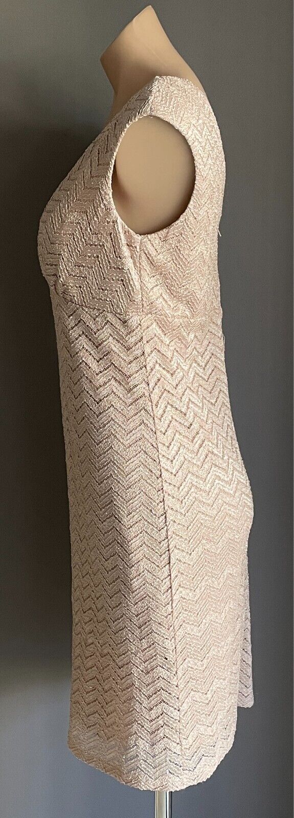 MARINA Blush Pink Lace Sheath Dress Size 6 AU 10 Sleeveless Gold Glitter Accents