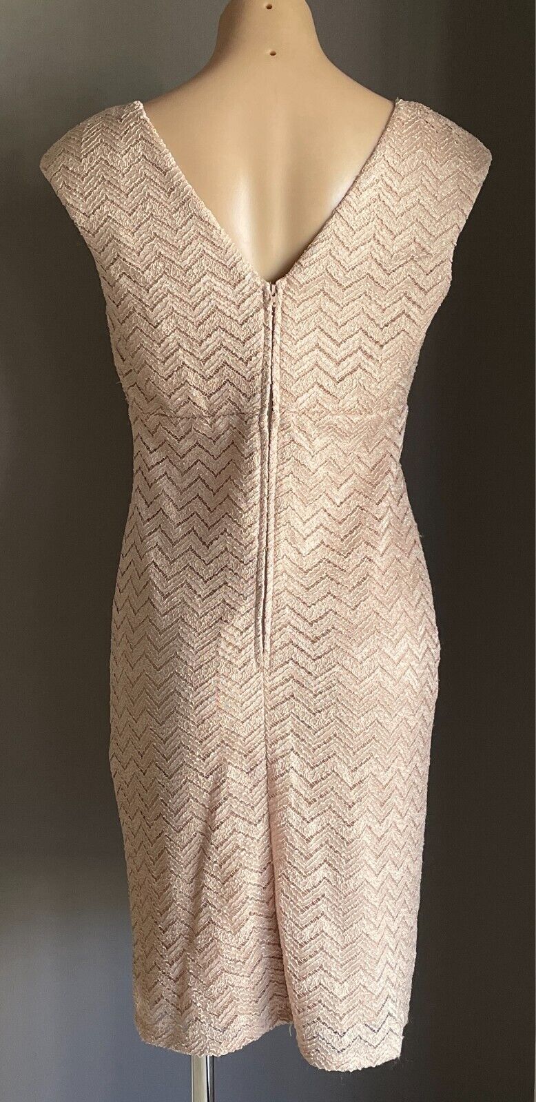 MARINA Blush Pink Lace Sheath Dress Size 6 AU 10 Sleeveless Gold Glitter Accents