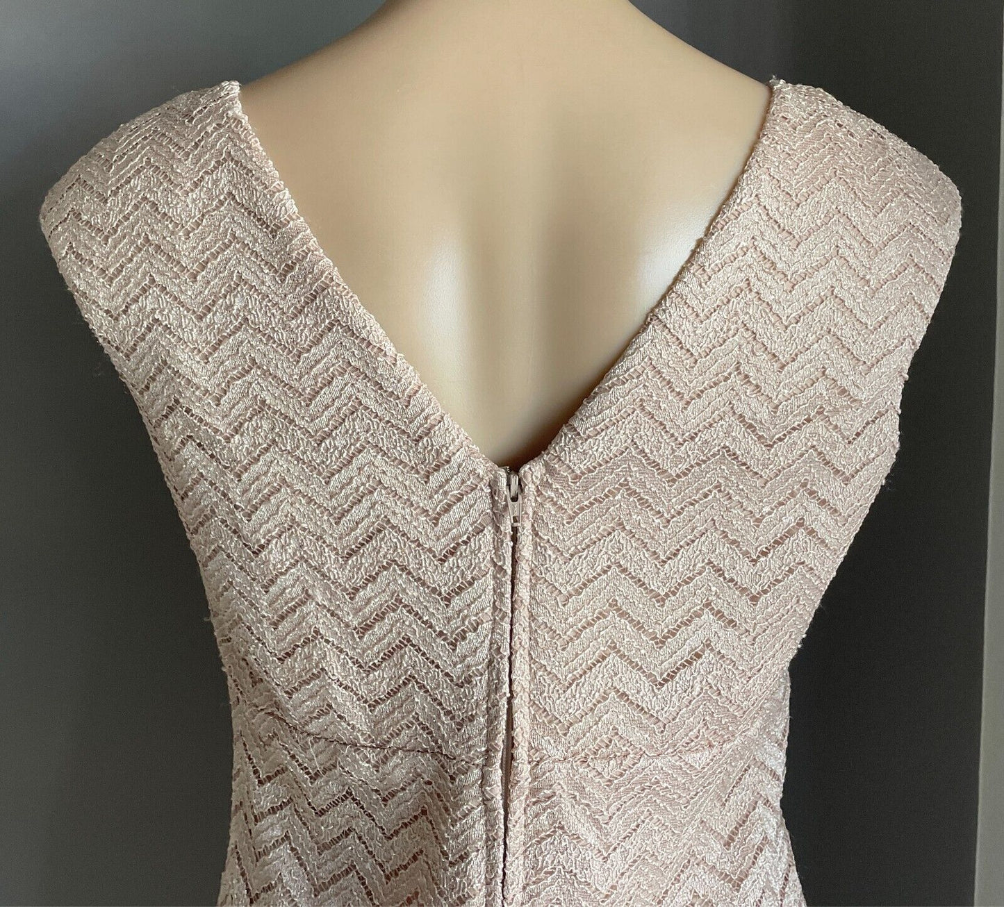 MARINA Blush Pink Lace Sheath Dress Size 6 AU 10 Sleeveless Gold Glitter Accents