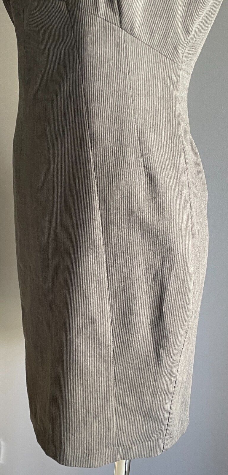 FORCAST Sheath Dress Grey/Black Stripe Sleeveless Size 10 Lined Knee Length