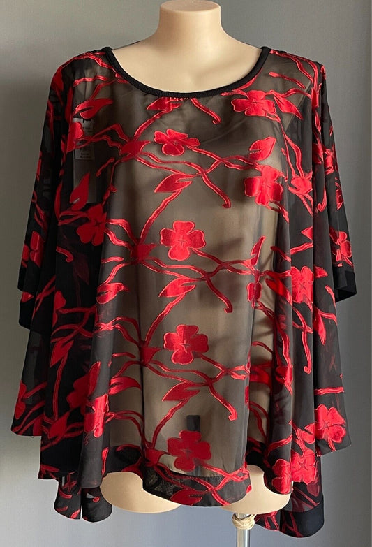 TAKING SHAPE Black & Red "Harajuki" Top Plus Size M/L Wear 4 Ways Semi Sheer NWT