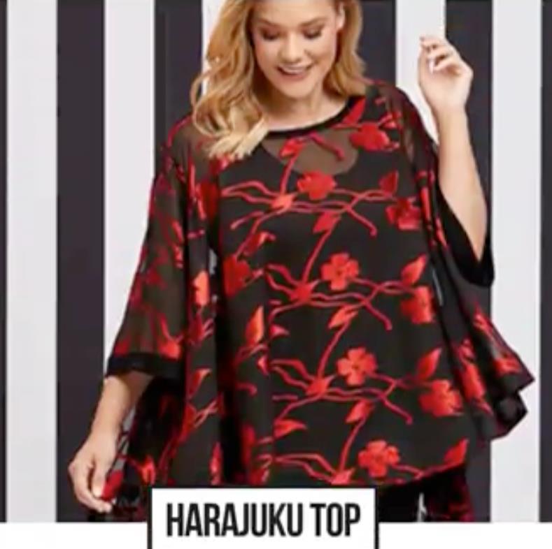 TAKING SHAPE Black & Red "Harajuki" Top Plus Size M/L Wear 4 Ways Semi Sheer NWT