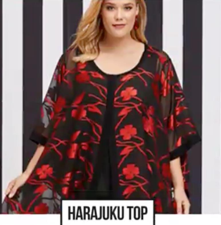 TAKING SHAPE Black & Red "Harajuki" Top Plus Size M/L Wear 4 Ways Semi Sheer NWT