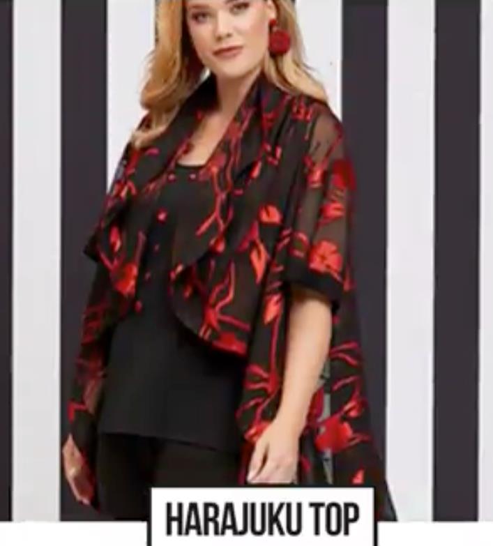 TAKING SHAPE Black & Red "Harajuki" Top Plus Size M/L Wear 4 Ways Semi Sheer NWT