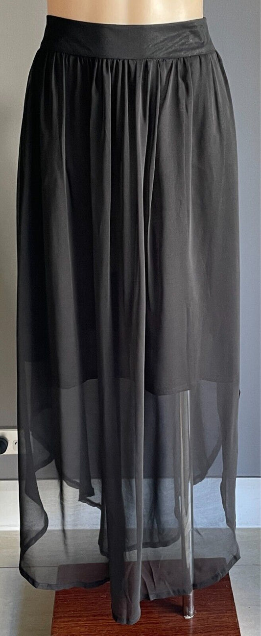 KOUKLA Black Maxi Skirt Size 14 Semi Sheer Overlay Round Hemline - NWT!