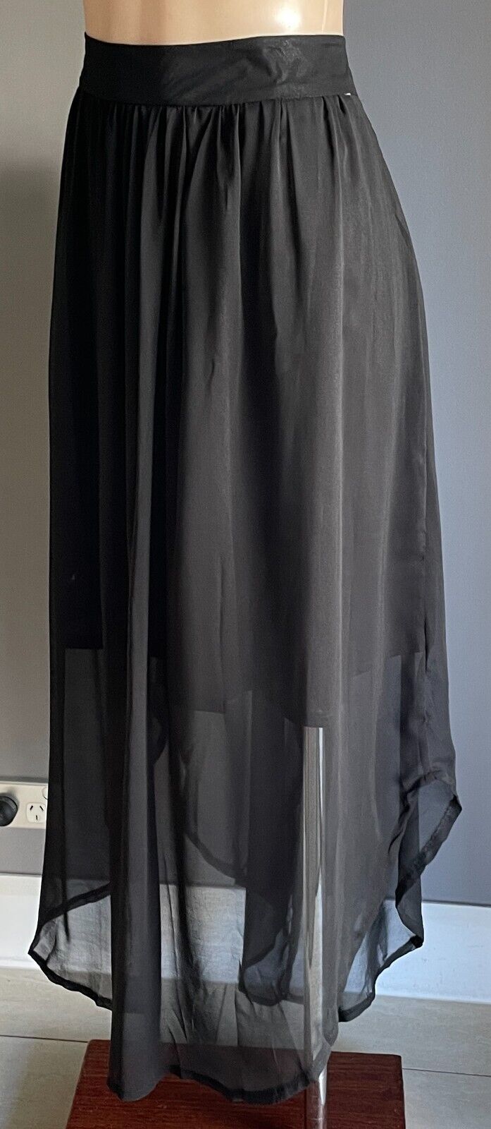 KOUKLA Black Maxi Skirt Size 14 Semi Sheer Overlay Round Hemline - NWT!