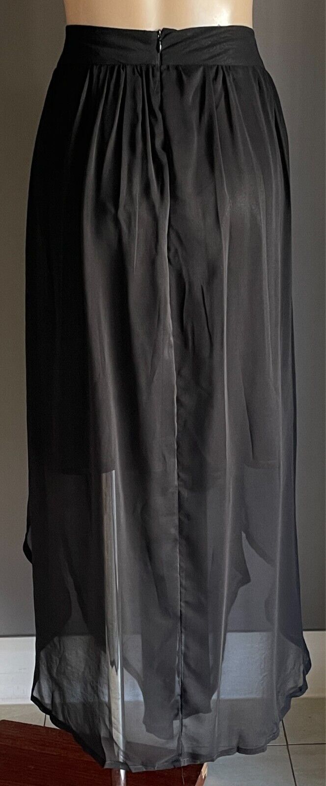 KOUKLA Black Maxi Skirt Size 14 Semi Sheer Overlay Round Hemline - NWT!