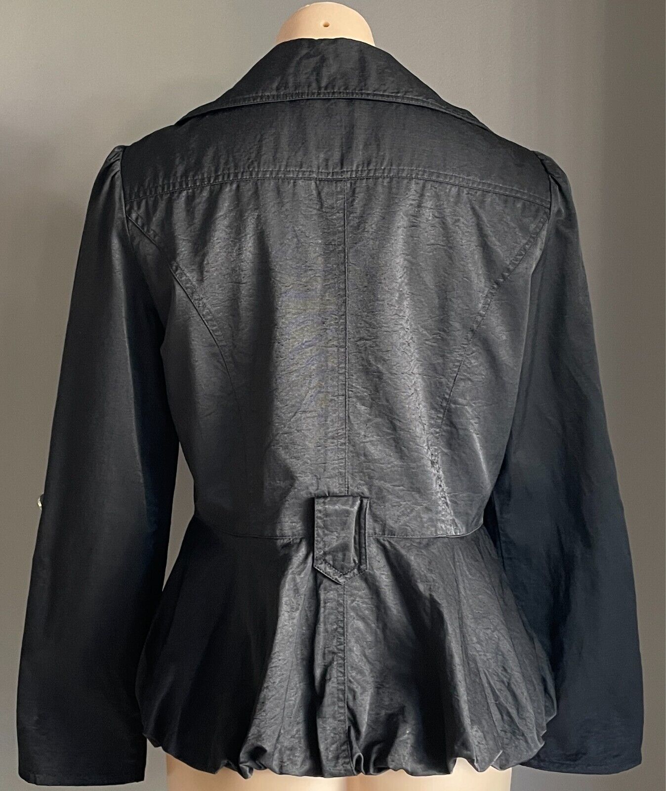 Tailored Jacket Black Adjustable Long Sleeves Size 12 Crystal Buttons - NO BELT