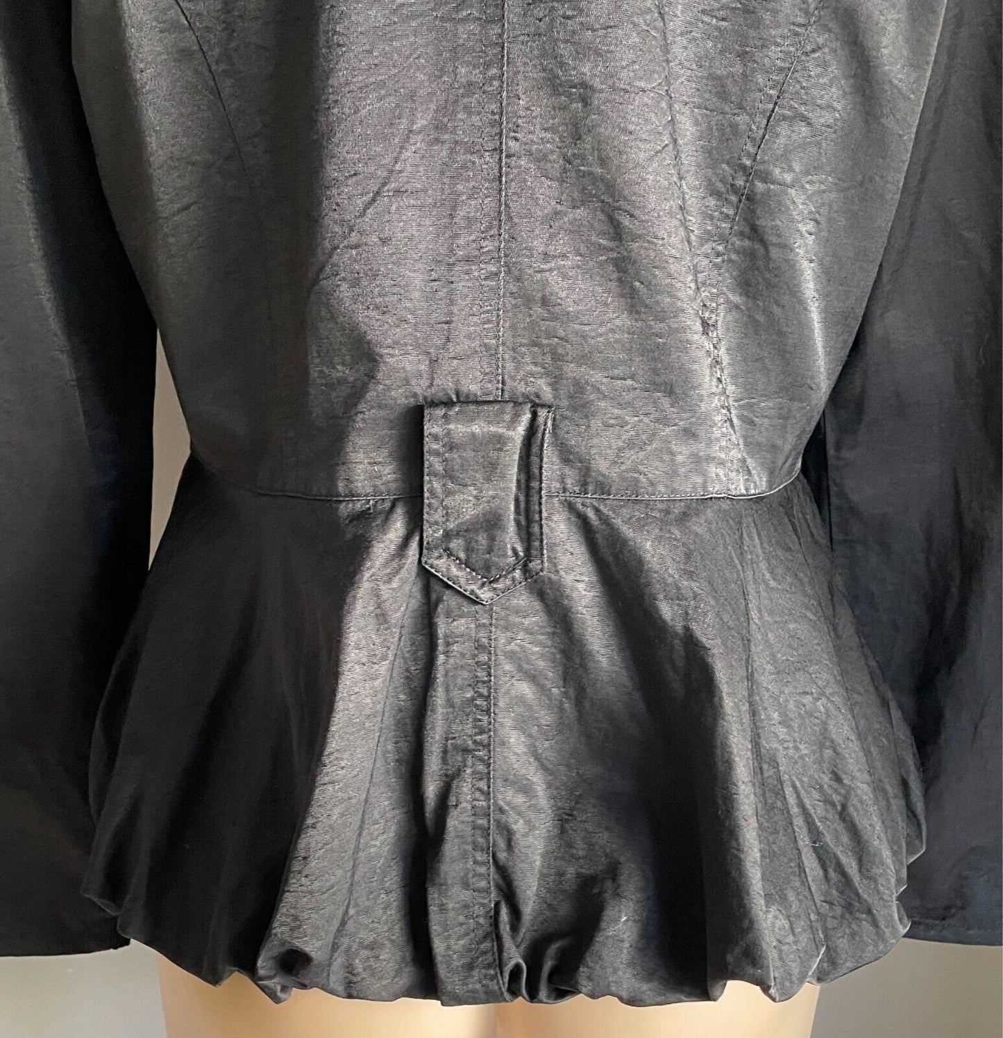 Tailored Jacket Black Adjustable Long Sleeves Size 12 Crystal Buttons - NO BELT