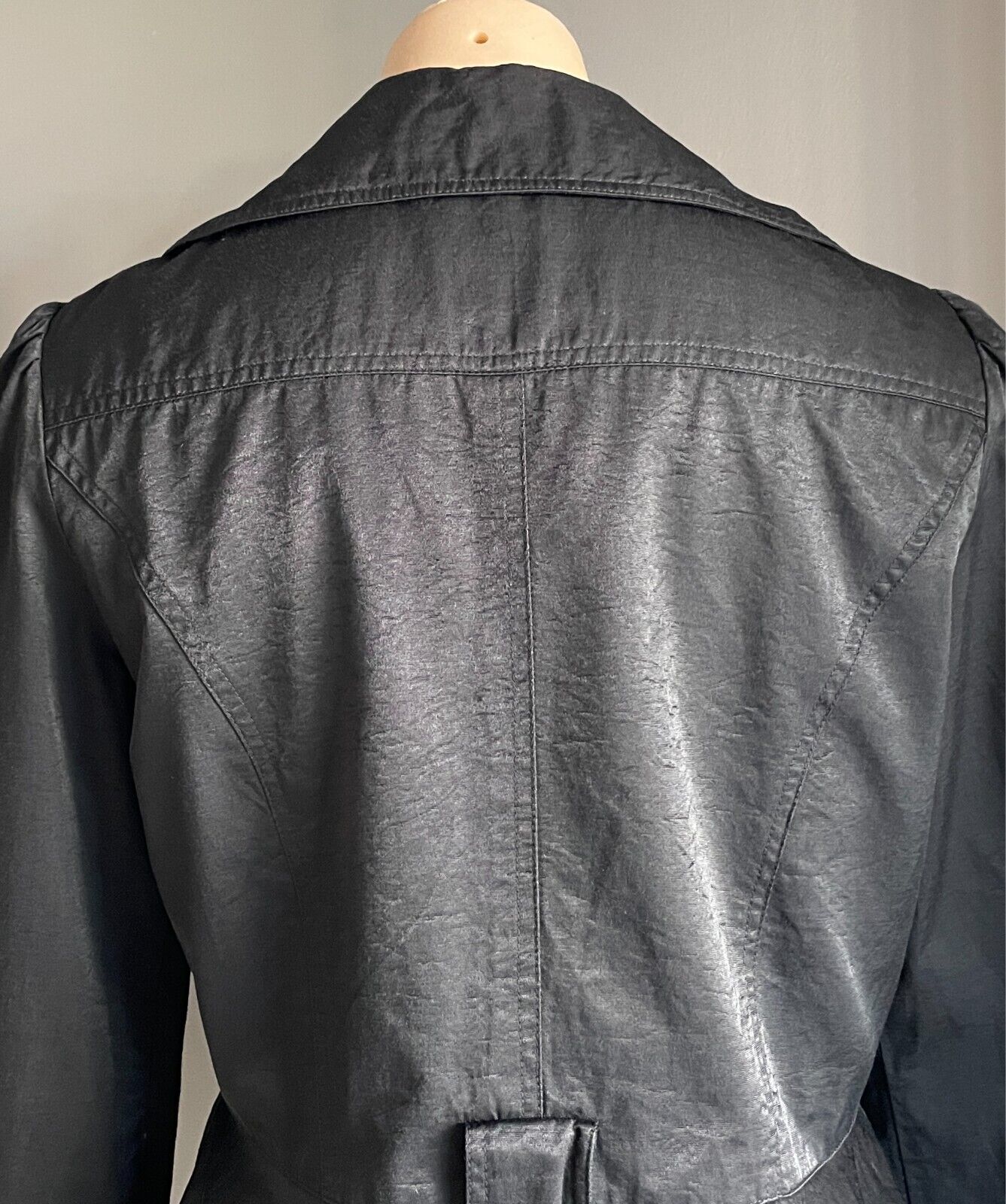 Tailored Jacket Black Adjustable Long Sleeves Size 12 Crystal Buttons - NO BELT