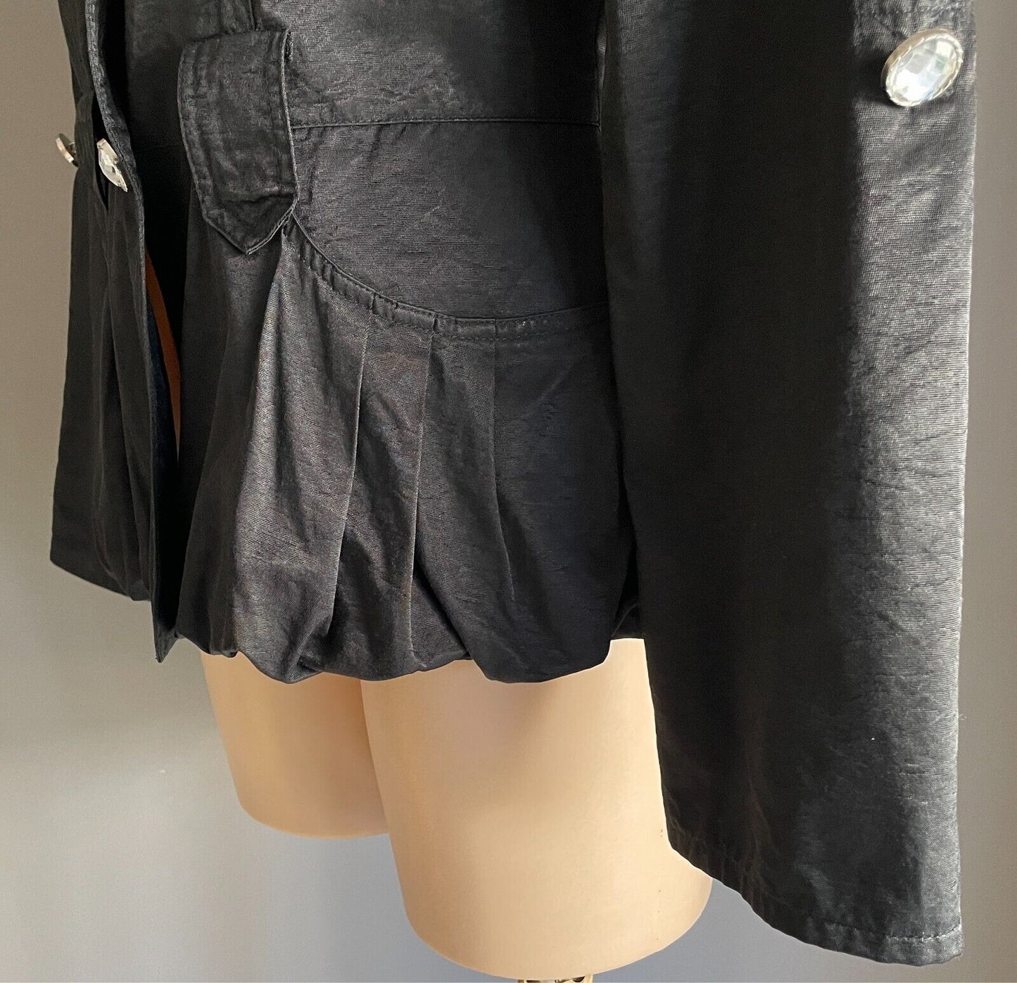 Tailored Jacket Black Adjustable Long Sleeves Size 12 Crystal Buttons - NO BELT