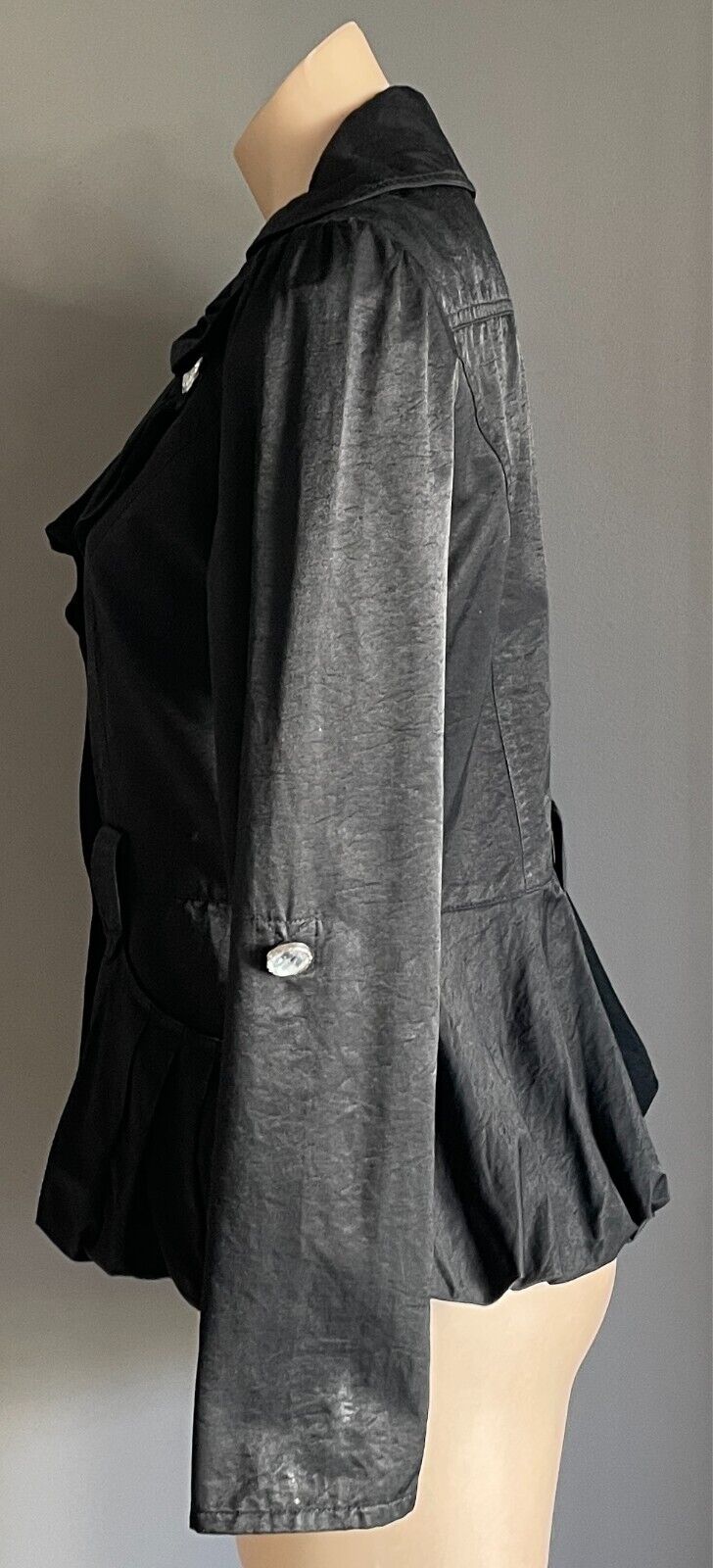 Tailored Jacket Black Adjustable Long Sleeves Size 12 Crystal Buttons - NO BELT