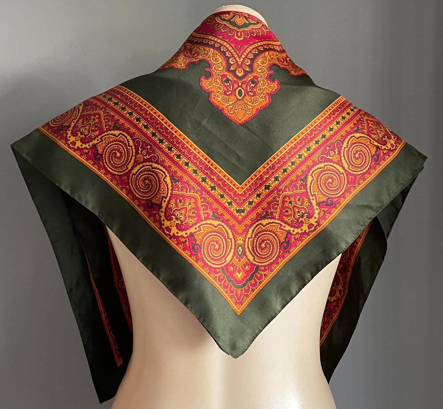 NECK SCARF Khaki Orange Mustard Burgundy Print Square 77 x 78cm Gorgeous