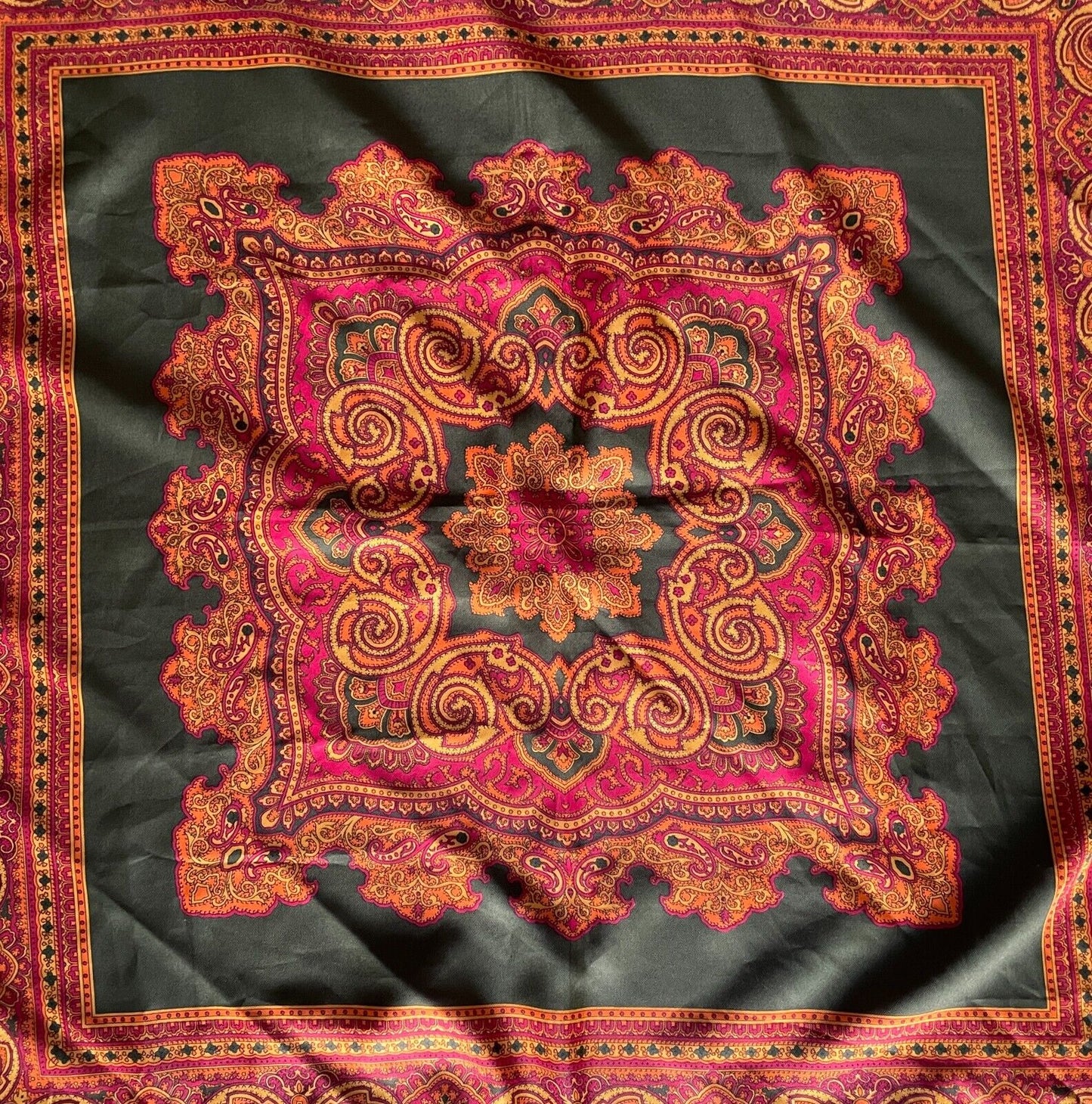 NECK SCARF Khaki Orange Mustard Burgundy Print Square 77 x 78cm Gorgeous