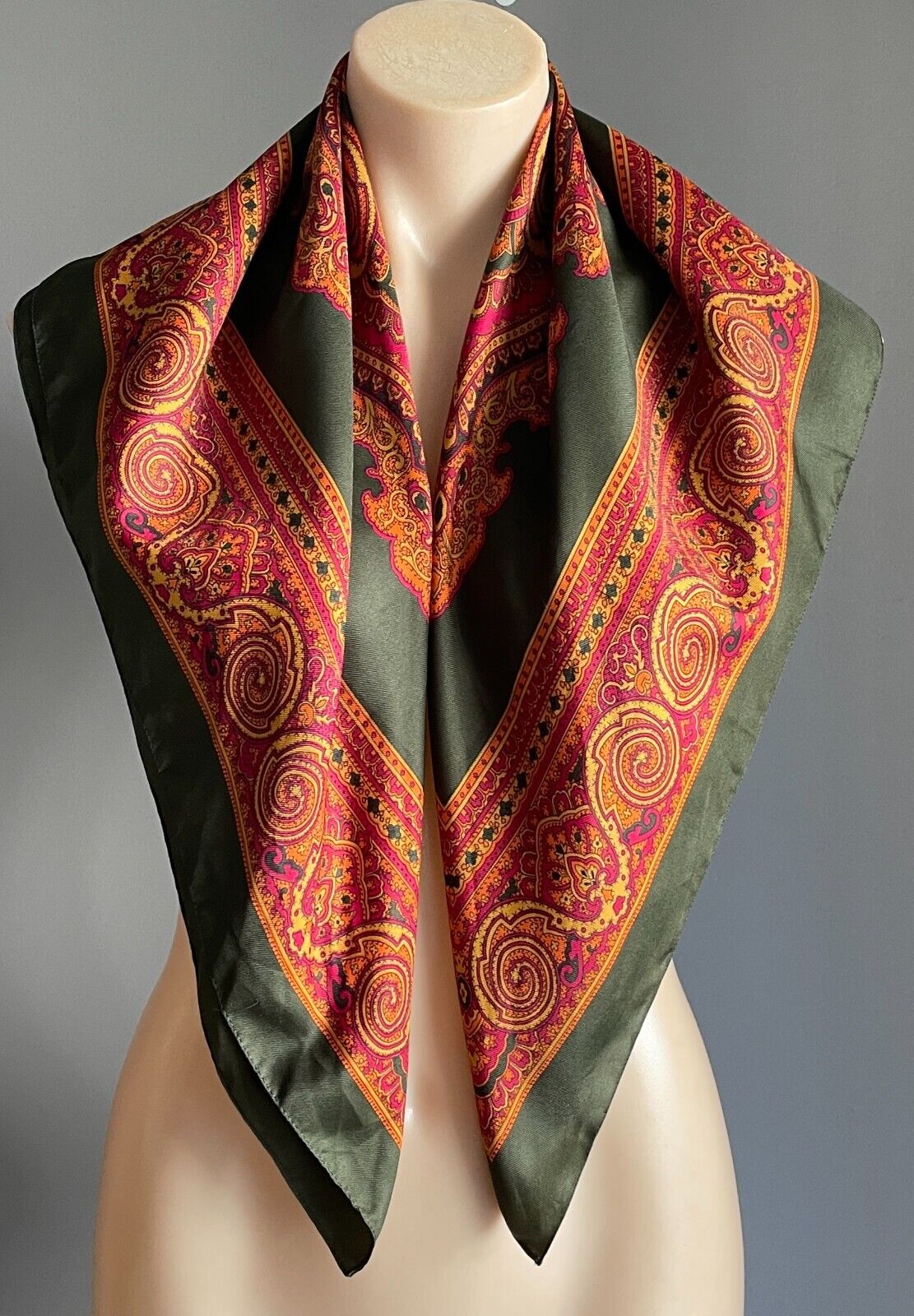 NECK SCARF Khaki Orange Mustard Burgundy Print Square 77 x 78cm Gorgeous