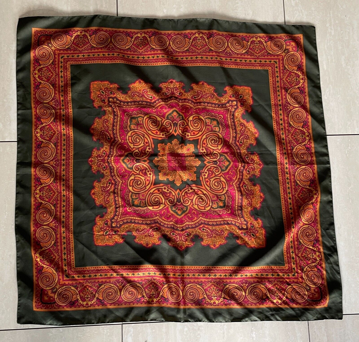 NECK SCARF Khaki Orange Mustard Burgundy Print Square 77 x 78cm Gorgeous