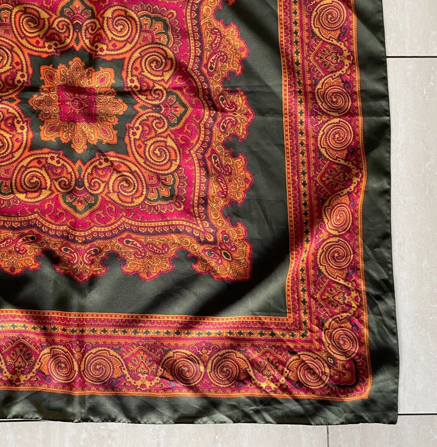 NECK SCARF Khaki Orange Mustard Burgundy Print Square 77 x 78cm Gorgeous