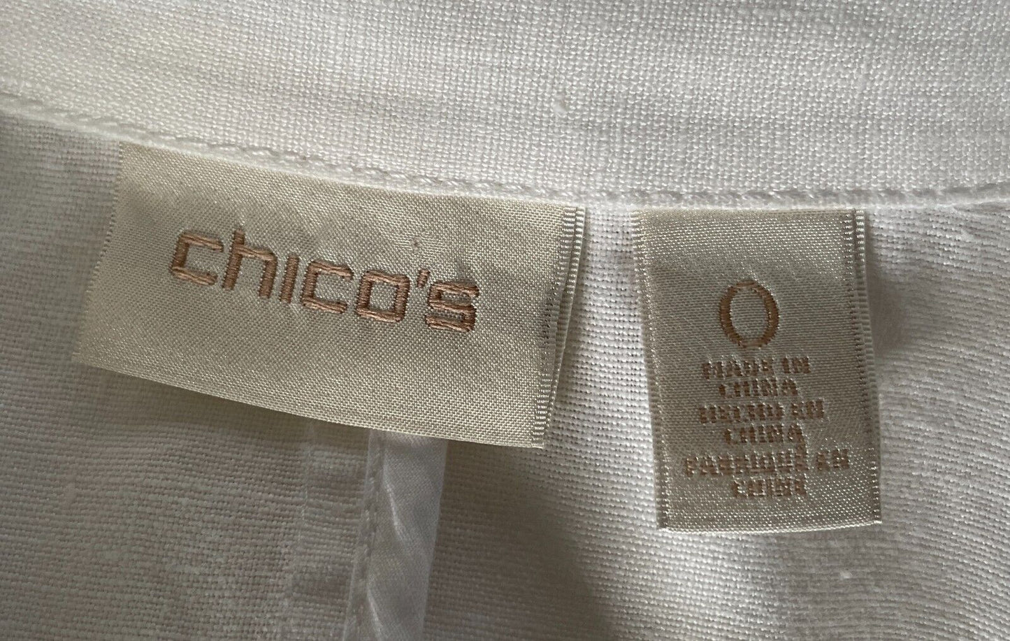 CHICO'S Jacket White Cotton Linen Size 0 AU 10 Lightweight Tab Sleeve Chicos