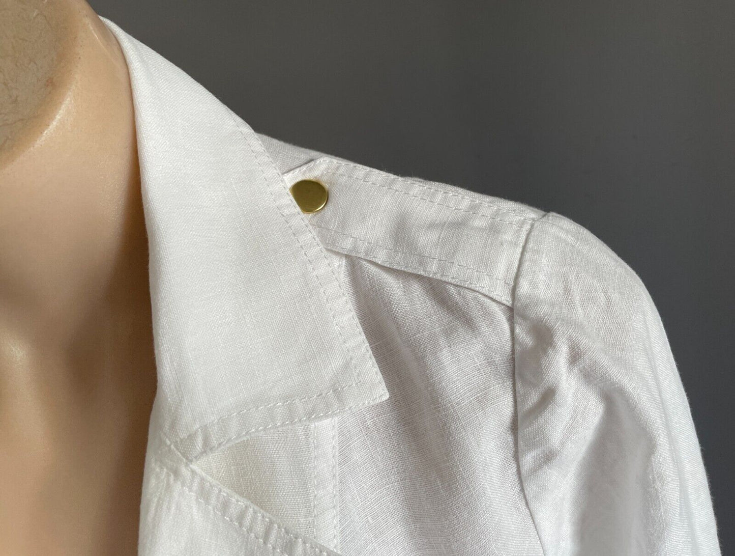 CHICO'S Jacket White Cotton Linen Size 0 AU 10 Lightweight Tab Sleeve Chicos
