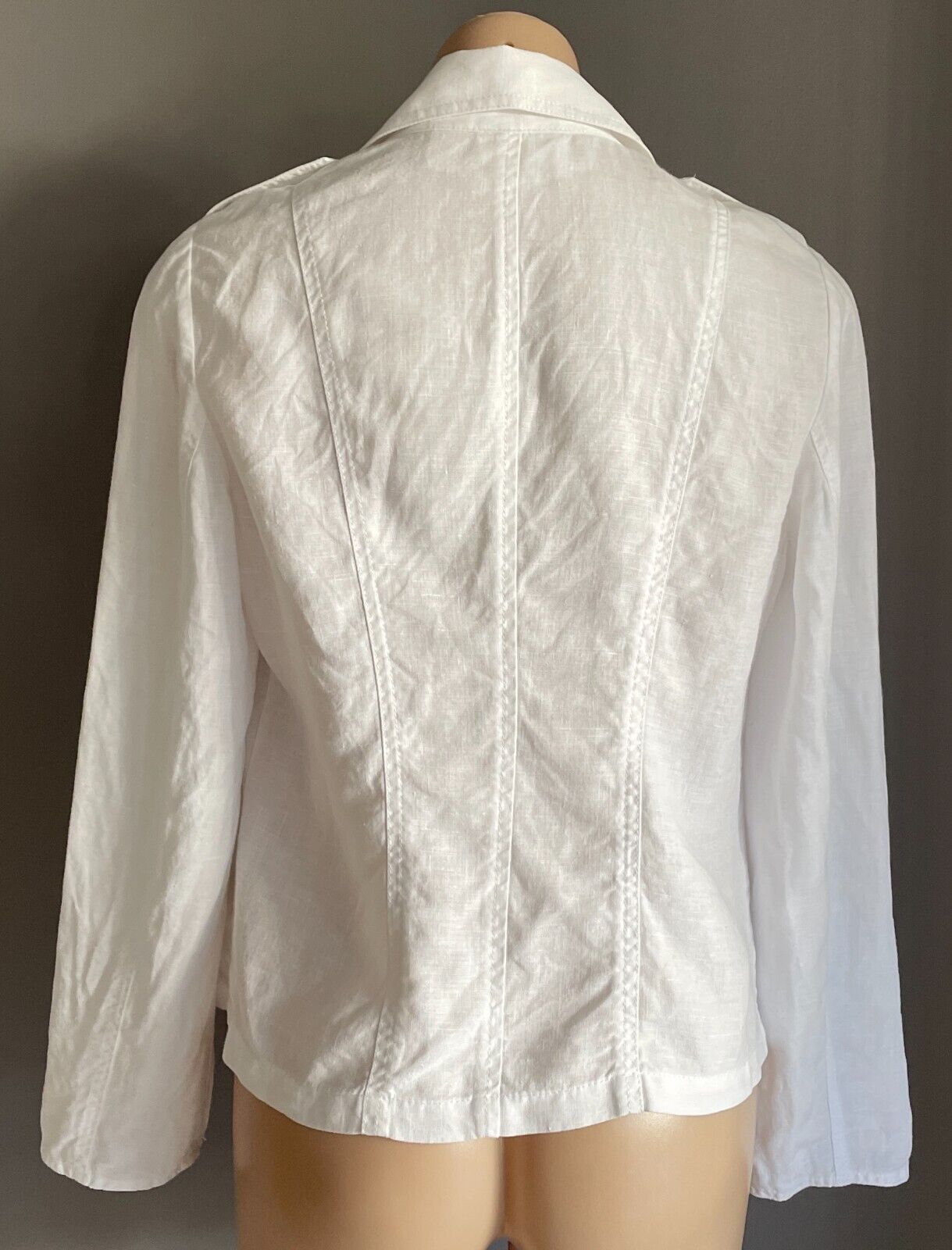 CHICO'S Jacket White Cotton Linen Size 0 AU 10 Lightweight Tab Sleeve Chicos
