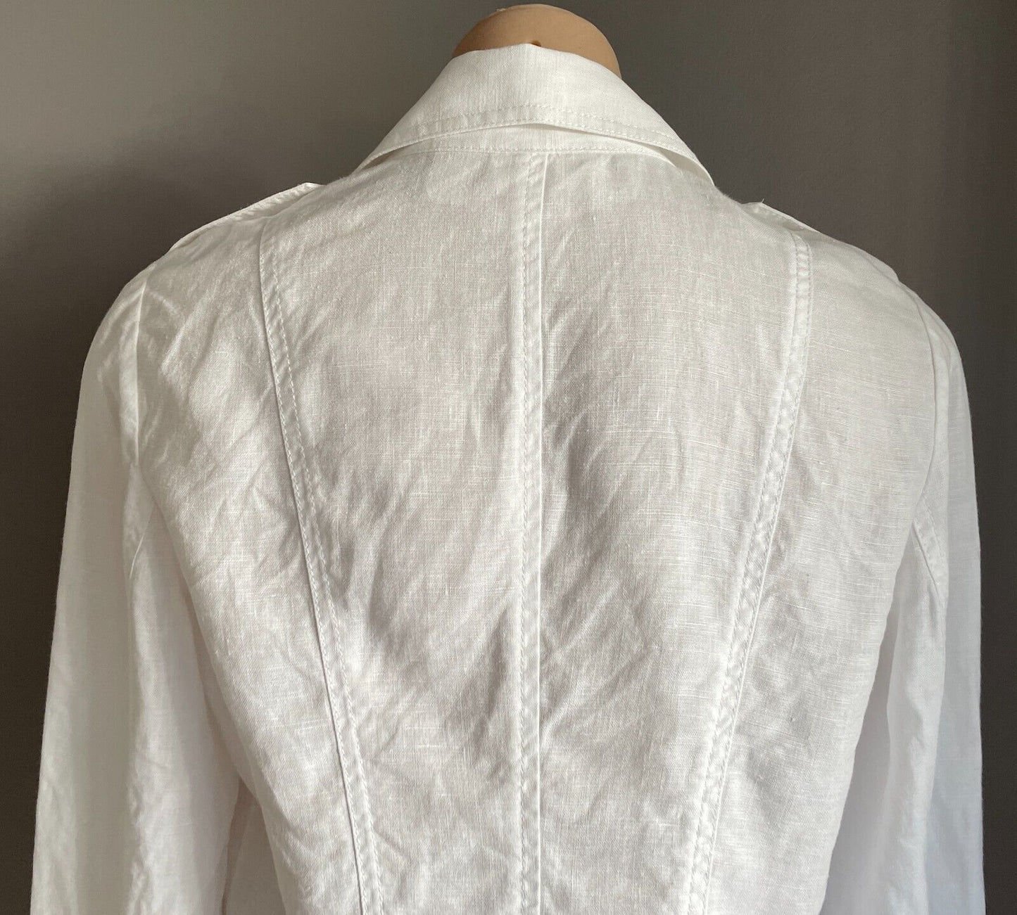 CHICO'S Jacket White Cotton Linen Size 0 AU 10 Lightweight Tab Sleeve Chicos