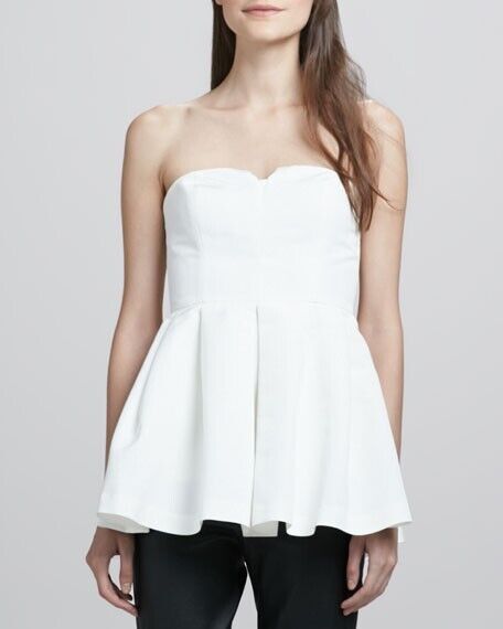 ELIZABETH AND JAMES "Jill" White Strapless Pleated Peplum Top Size 2 AU 6 8