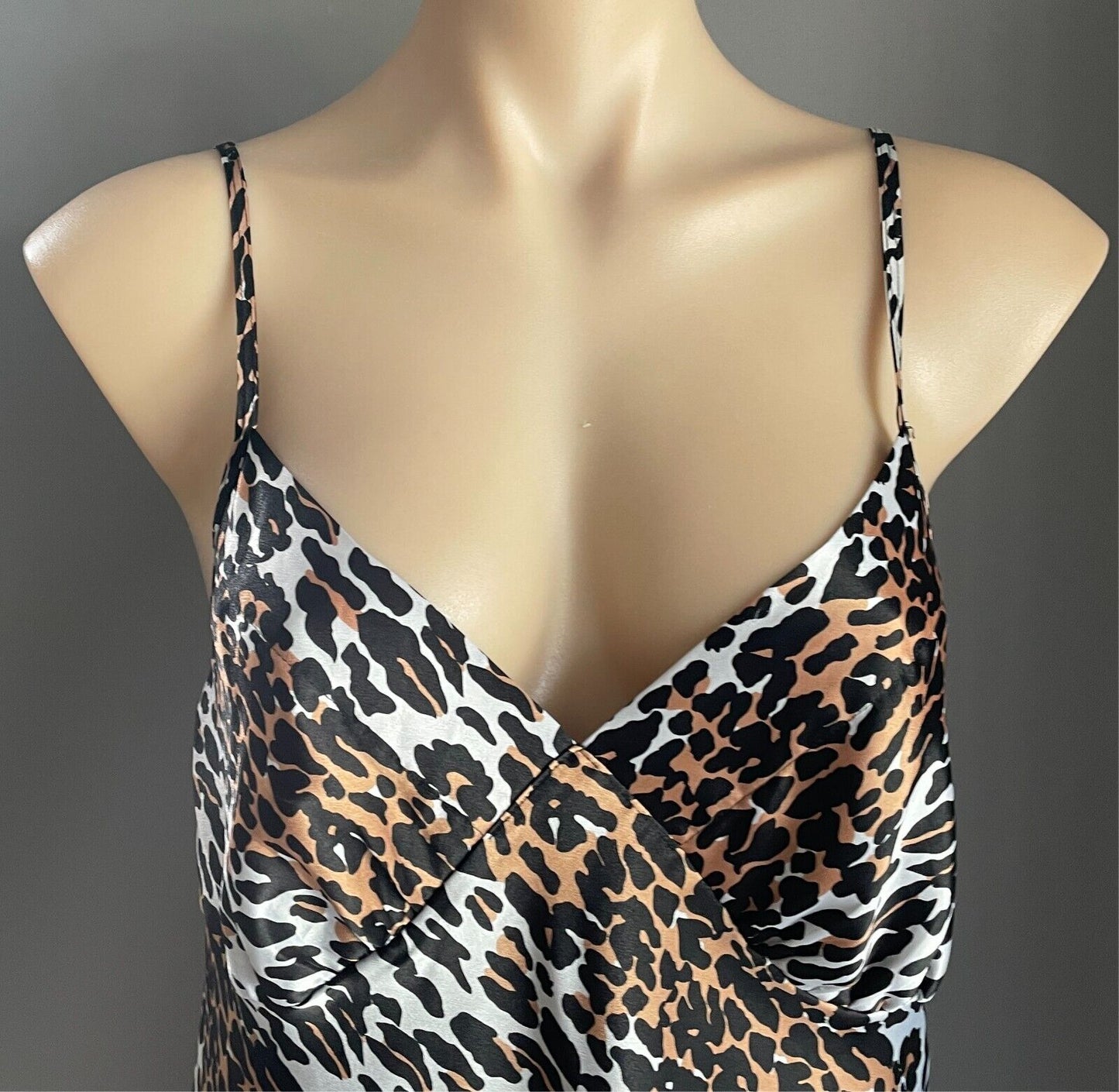 CHEMISE Gold Silver Black Leopard Print Size 12 Thin Shoulder Straps Slip Y2K