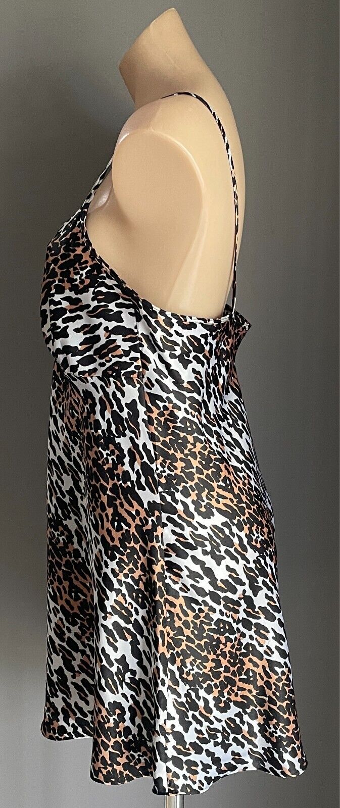 CHEMISE Gold Silver Black Leopard Print Size 12 Thin Shoulder Straps Slip Y2K