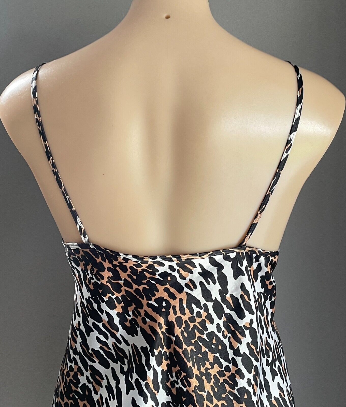 CHEMISE Gold Silver Black Leopard Print Size 12 Thin Shoulder Straps Slip Y2K