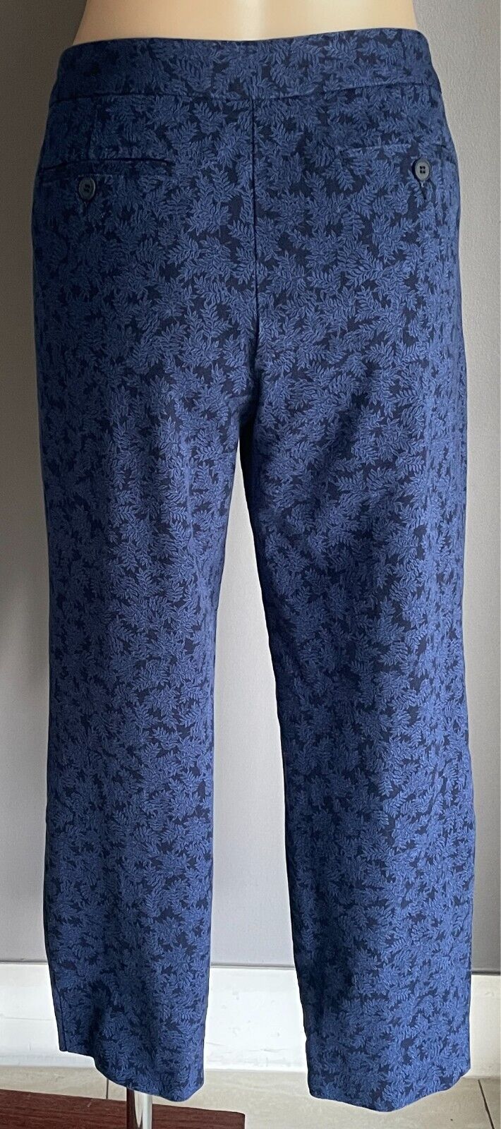 SPORTSCRAFT "Dallas" Print Pants Navy & Blue Leaf Print Size 14 Tailored Fit
