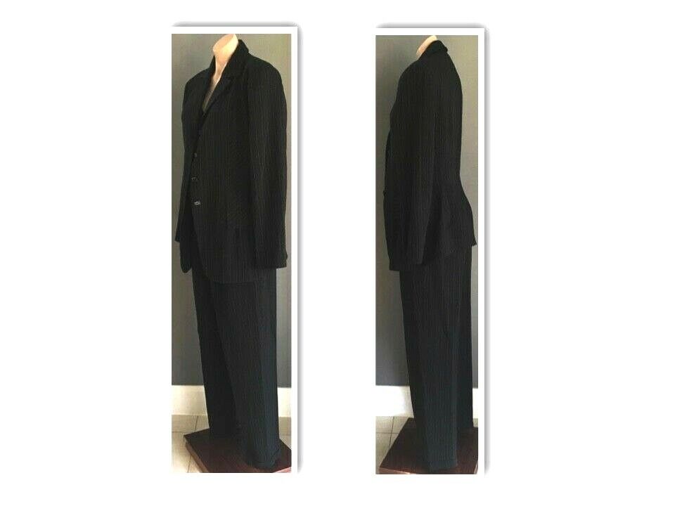 COVERS 4 Piece Suit Black Grey Stripe Jacket Vest Skirt Pants 1990s Size 14 Vtg