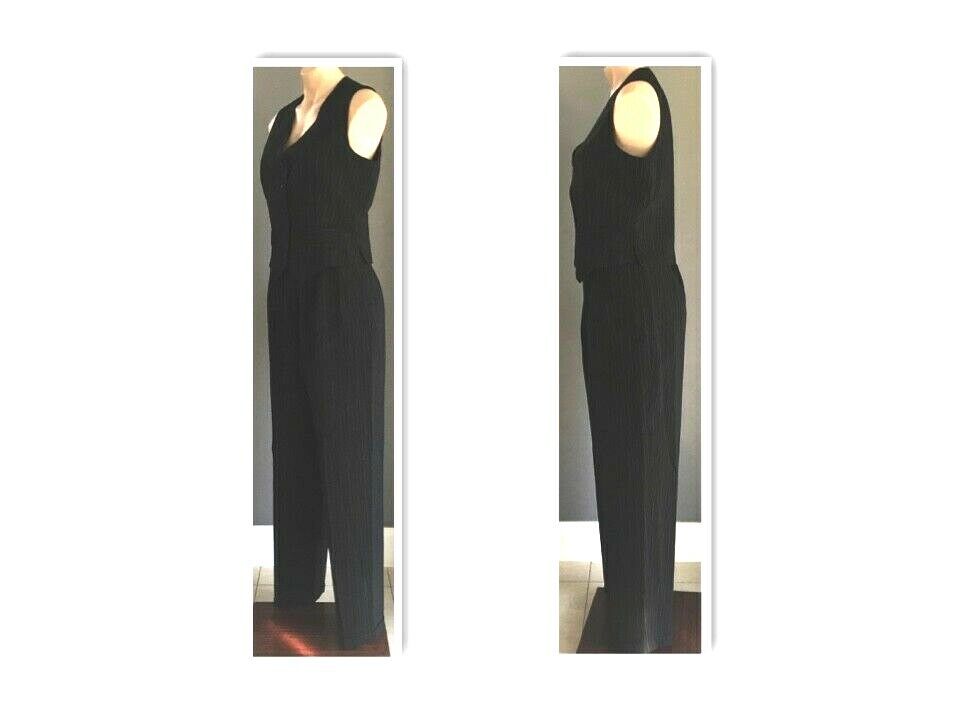 COVERS 4 Piece Suit Black Grey Stripe Jacket Vest Skirt Pants 1990s Size 14 Vtg