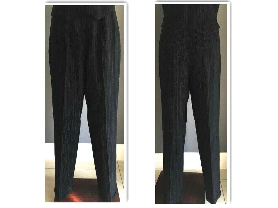 COVERS 4 Piece Suit Black Grey Stripe Jacket Vest Skirt Pants 1990s Size 14 Vtg