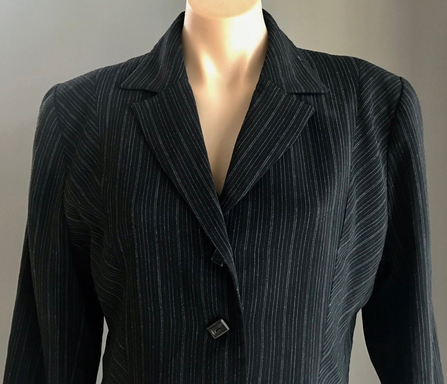 COVERS 4 Piece Suit Black Grey Stripe Jacket Vest Skirt Pants 1990s Size 14 Vtg