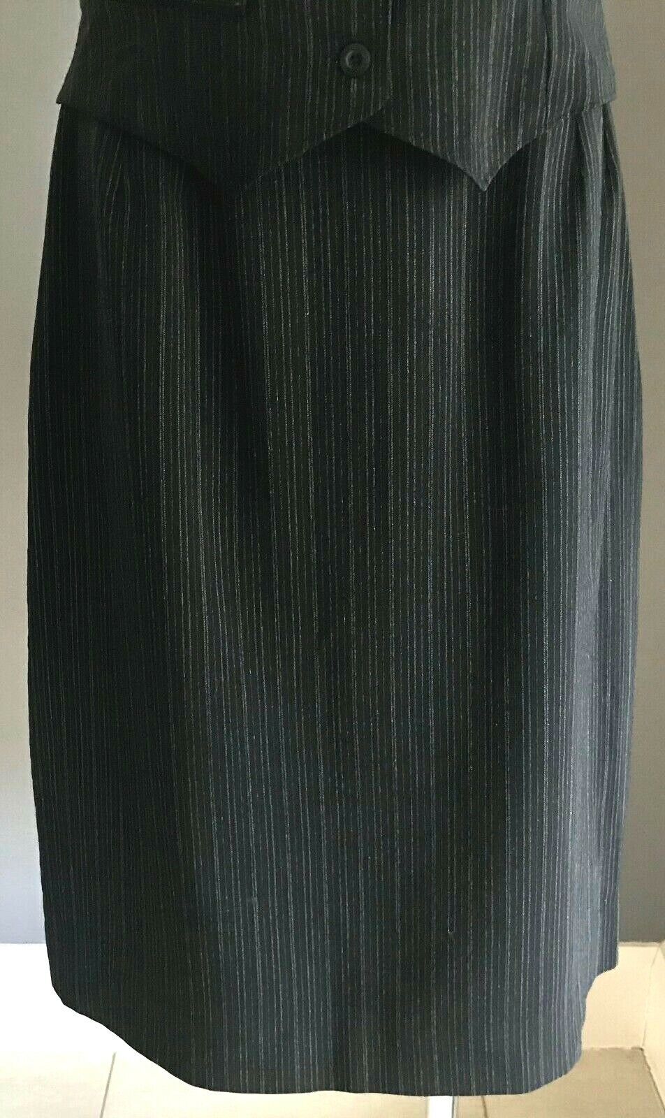 COVERS 4 Piece Suit Black Grey Stripe Jacket Vest Skirt Pants 1990s Size 14 Vtg