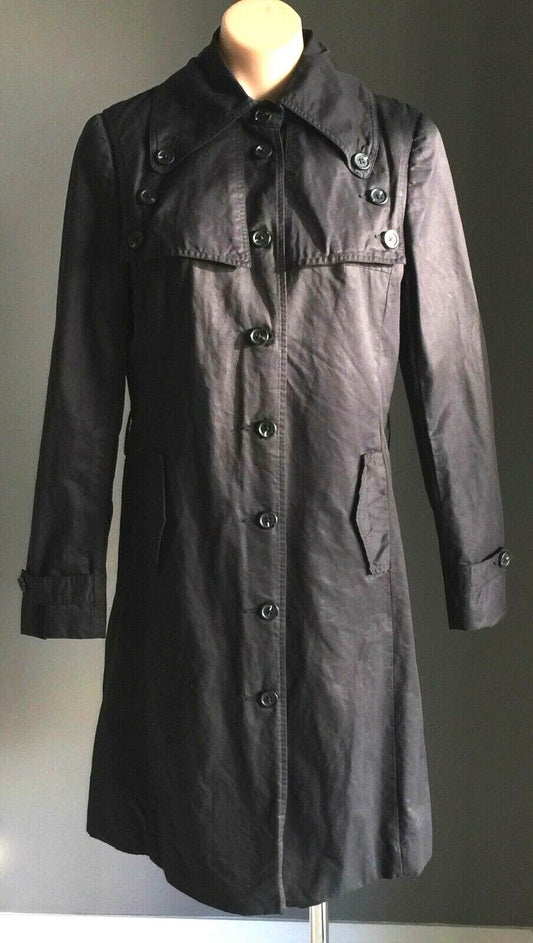 JAG Trench Coat Smart Black Long Jacket Ladies Size 10 - Super Chic!