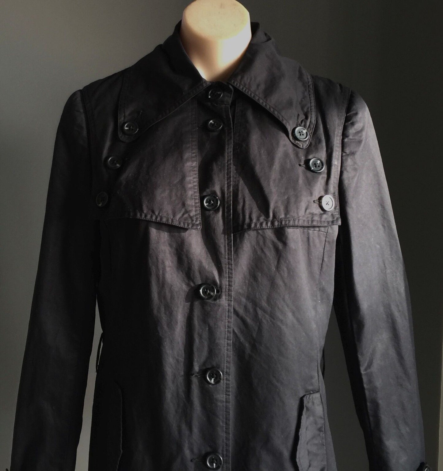 JAG Trench Coat Smart Black Long Jacket Ladies Size 10 - Super Chic!