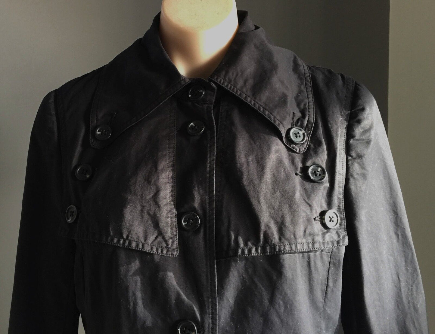 JAG Trench Coat Smart Black Long Jacket Ladies Size 10 - Super Chic!